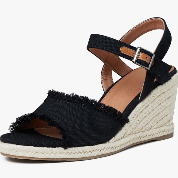 Espadrille Size 10 Open Toe Wedge Canvas Sandals awnkle Strap/Platform dressy - Picture 1 of 9